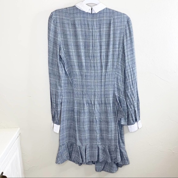 Petersyn Grey Plaid Collared Long Sleeve Ruffle Carter Dress Size L - Picture 8 of 11
